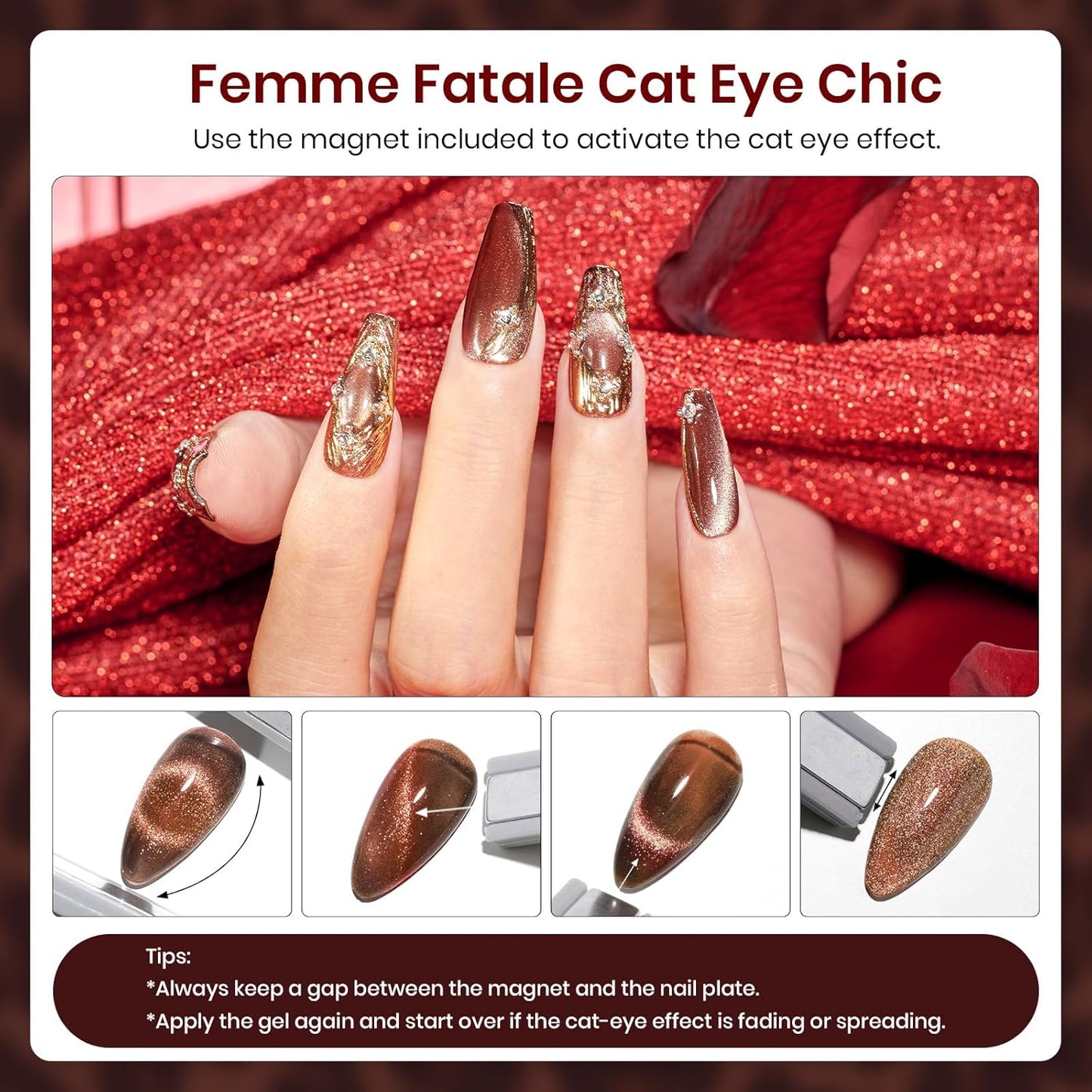 Beetles Fall Gel Polish Kit, Cat Eye Glitter 20 Colors Fall Brown Burgundy Gel Polish With Sticker Rhinestone Base Coat Glossy & Matte Top Coat Mob Wife Collection Winter Gifts for Women