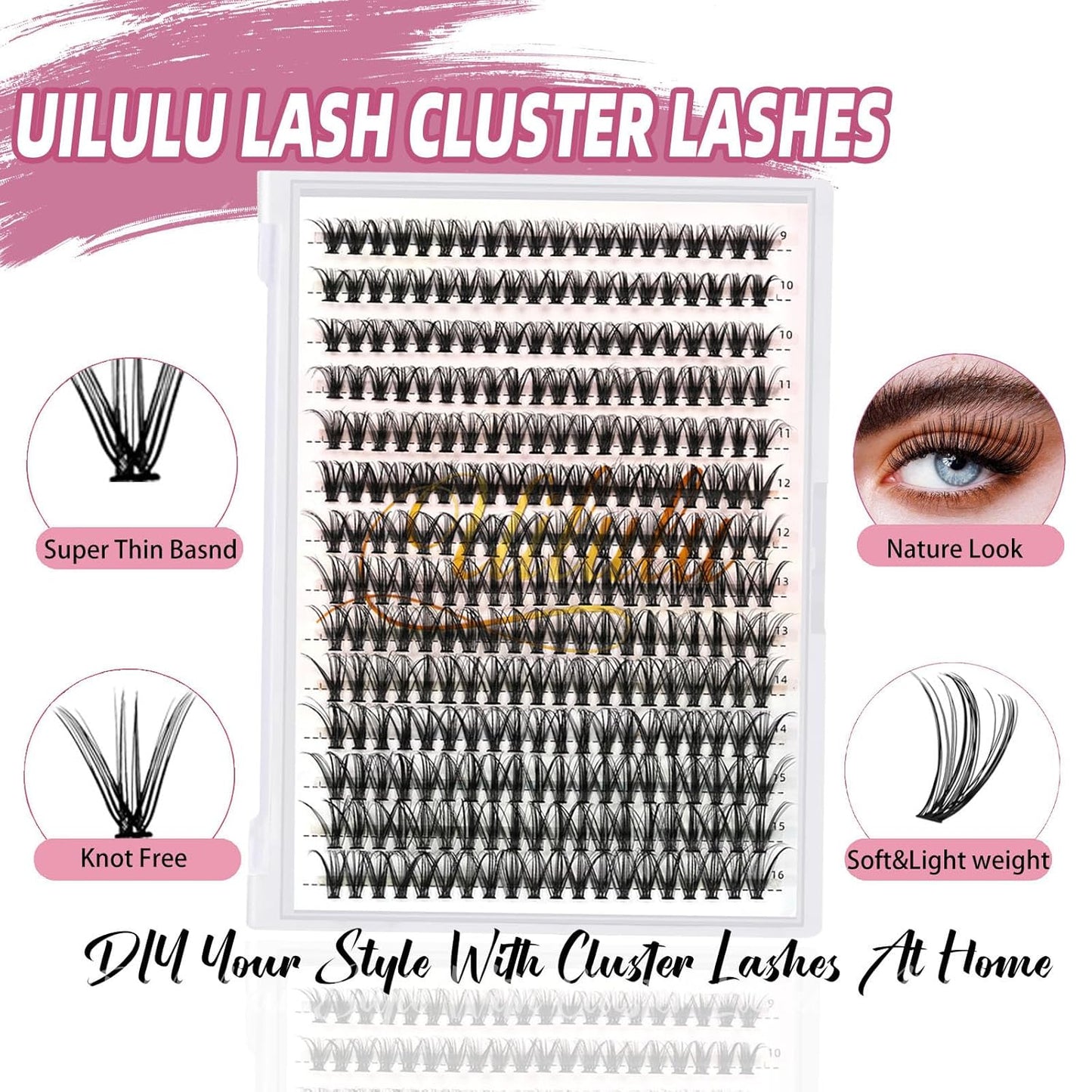 Lash Clusters Individual Lashes D Curl 30D 0.07D 9-16 MIX 280 Clusters Lashes DIY Lash Extensions at Home False Lashes Wispy Eye Lash Clusters(30D, 9-16 mix)