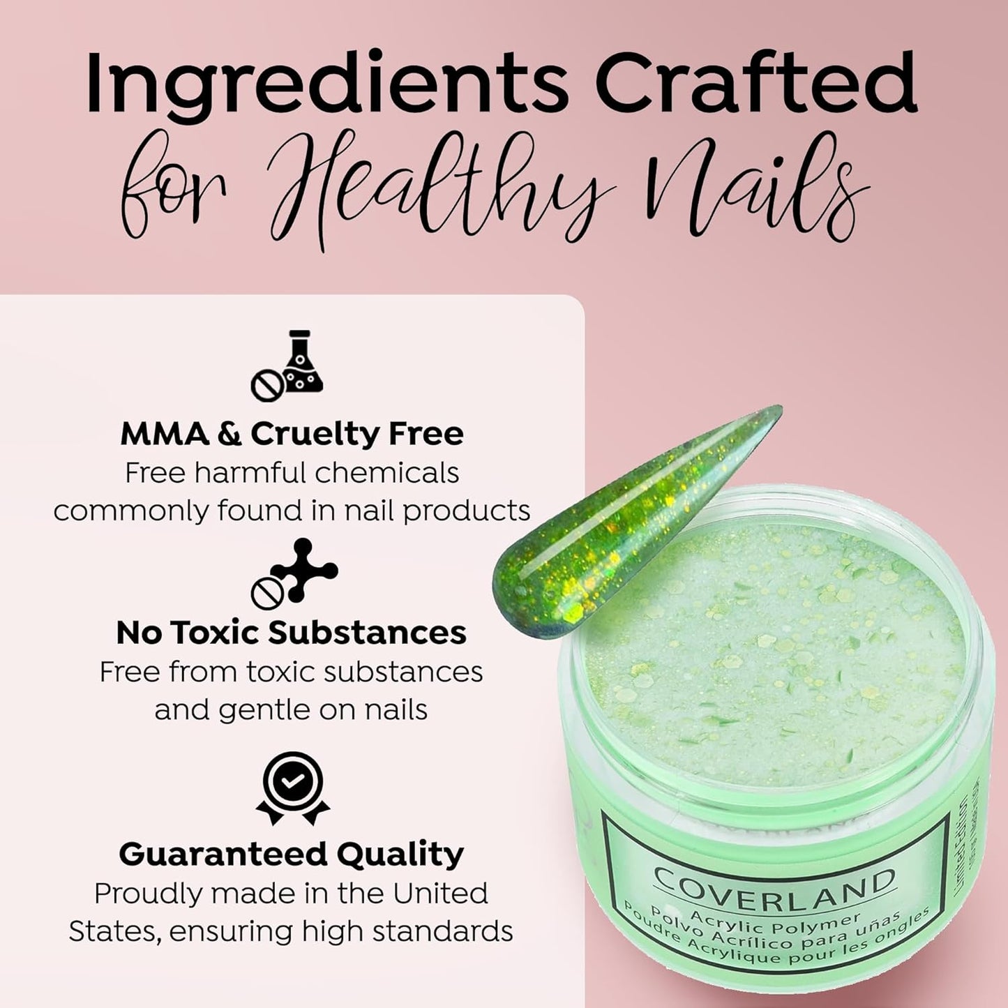 Tones Coverland Acrylic Nail Powder "Lime Green" - Limited Edition Acrylic Powder for Nail Design, Sculpting, and Masking Nail Bed Imperfections - Professional Acrylic Nail Supplies - (1.5 Oz)