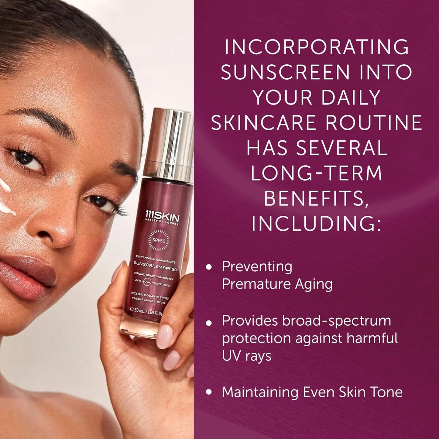 111SKIN Sunscreen SPF 50, Mineral Face and Non Greasy Sunscreen for Daily Use, Broad-Spectrum UVA/UVB and Blue Light Protection, Niacinamide and Polyglutamic Acid, 50 ml