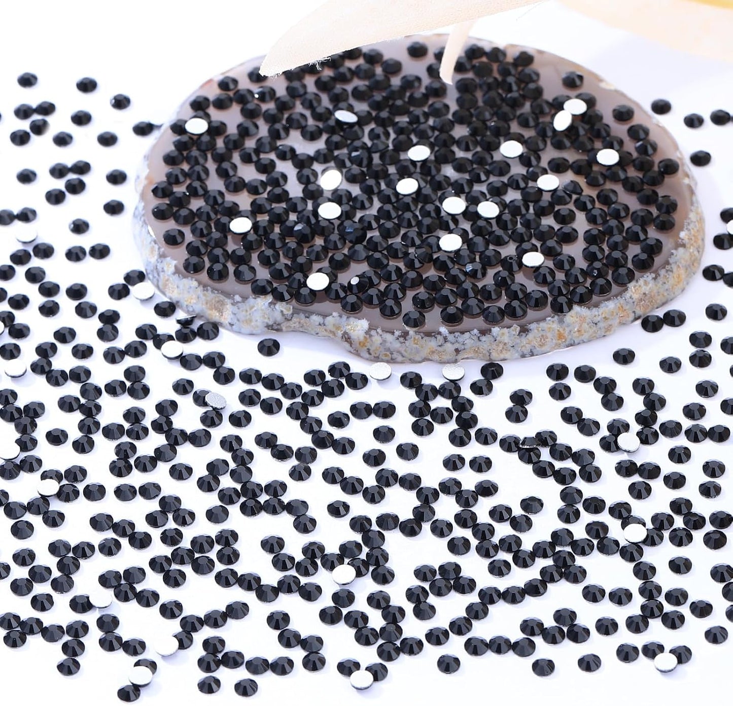 Black Flatback Rhinestones, Glass Rhinestones for Nail Art and Craft, Glue Fix, Loose Crystal Gemstones(Black, SS8, 2880pcs, 2.3-2.5mm)