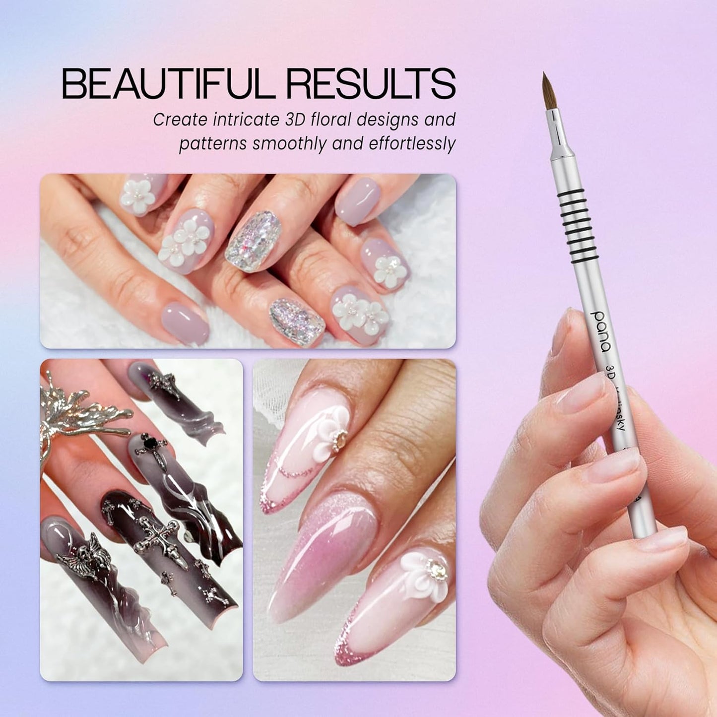 PANA 3D Kolinsky Acrylic Nail Art Sculpture Brush with Silver Metal Non-Slip Grip Handle for Manicures 3D Nail Art Flower Designs (Size #5)