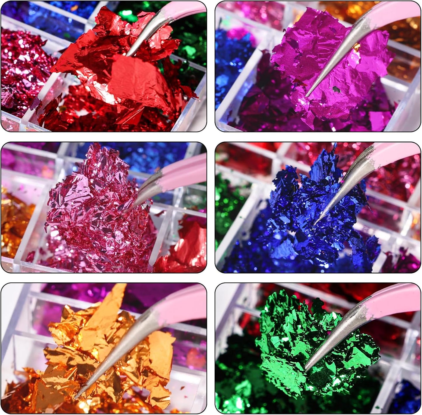 5 Boxes 60 Colors Holographic Nail Glitter Foils Kit, Nail Foil Flakes Laser, 3D Irregular Thin Foil Nail Art Flakes Design Nail Sequins Supplies for Manicure Body Makeup Craft DIY