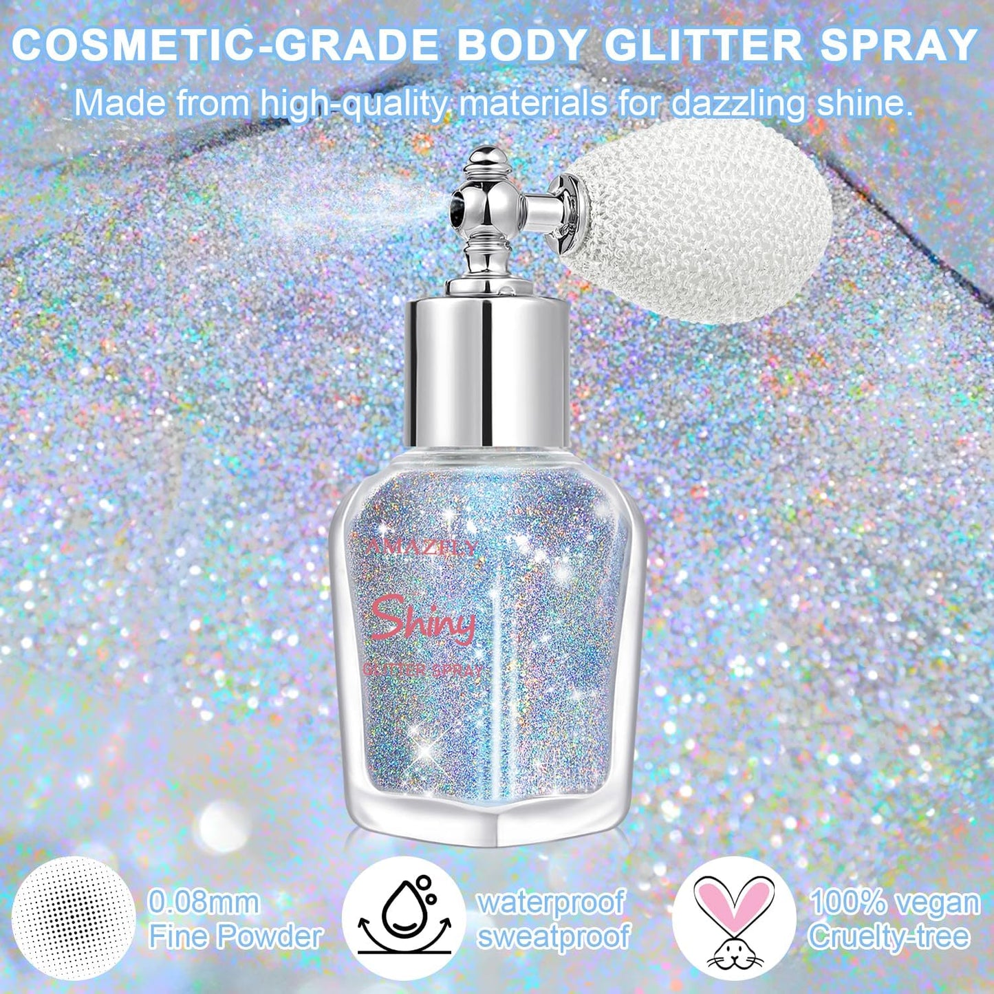 Hair and Body Glitter Spray, Shimmering Powder Sparkle Powder Makeup, Glitter Loose Sparkle Makeup for Body Highlighter,Festival Prom Rave Accessories (Glint-Rainbow)