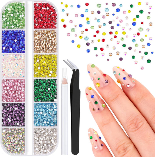4200Pcs Small Glass Crystal Rhinestones for Nail Art, Colorful SS3-SS10 Flatback Bedazzling Gems, Nail Rhinestones and Gems Crystals Charms for Acrylic Tips Manicure Decor