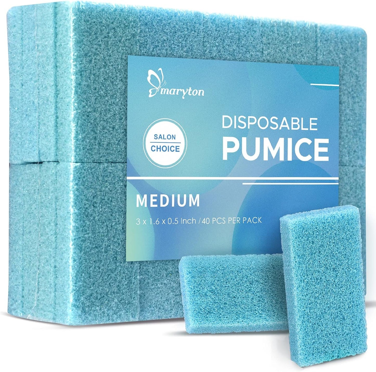 Maryton Disposable Foot Scrubber Pumice Pads, Pedicure Pumice Stone Dead Skin Callus Remover for Feet, 40Pcs (Blue Medium Coarse)