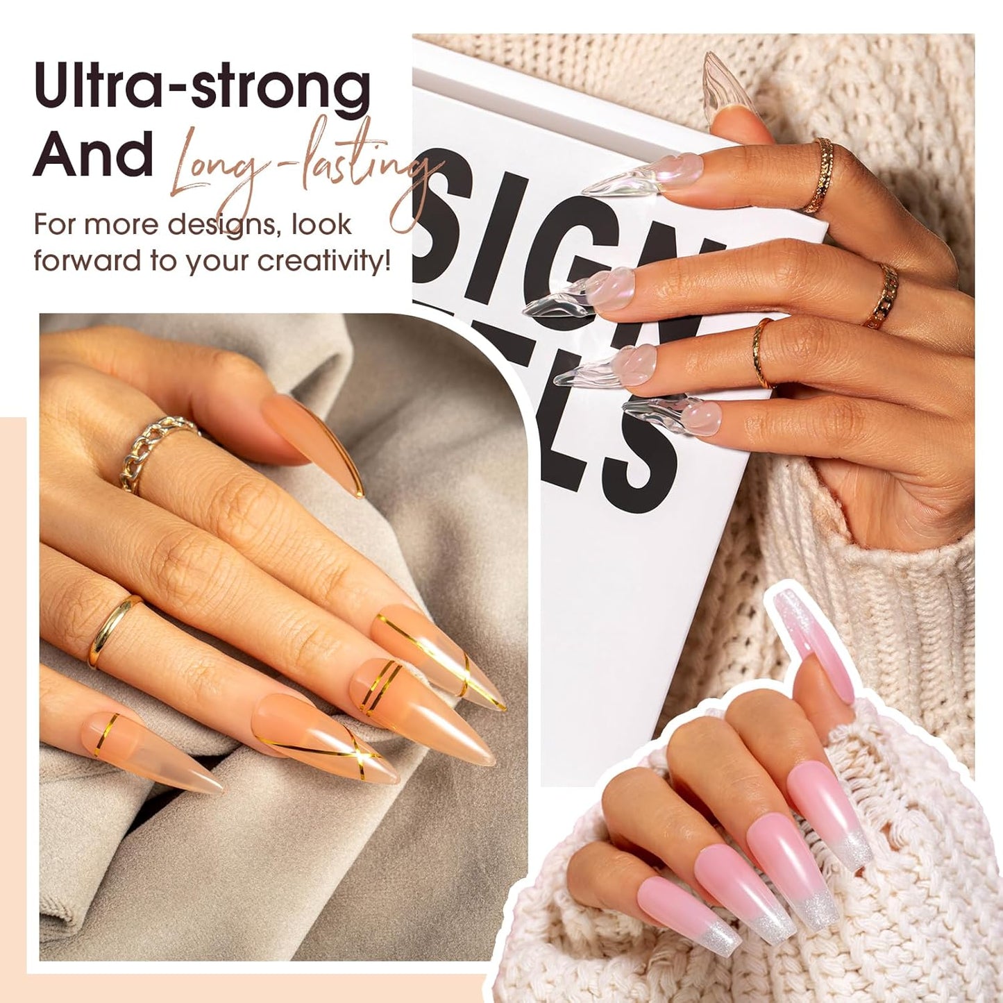 ROSALIND Poly Nail Gel Kit -8 Colors + Nail Art Accessories Kit Neon Poly Nails Gel Kit Starter Kit With Slip Solution Pro Clear Bright Colors Nail Extensions Gel Set with Mini UV Lamp