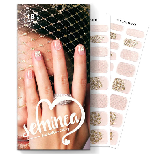 Semi Cured Gel Nail Strips-Semi Gel Nail Polish Stickers Waterproof Nail Art Wraps 18 Pre-Cut Designs Quick Dry Manicure Set Works with Any UV/LED Lamps(Golden Hour)