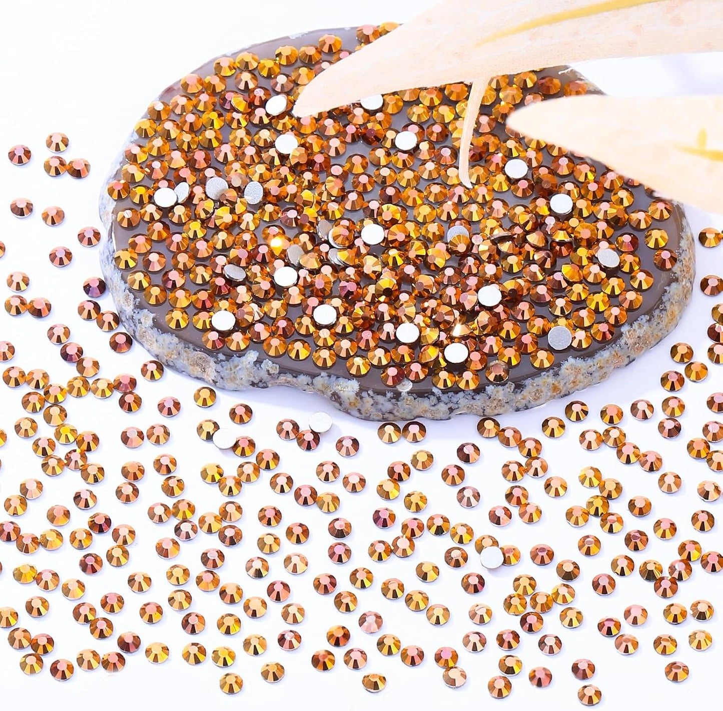 Gold Flatback Rhinestones, Glass Rhinestones for Nail Art and Craft, Glue Fix, Loose Crystal Gemstones(Gold, SS6, 2880pcs, 1.9-2.0mm)