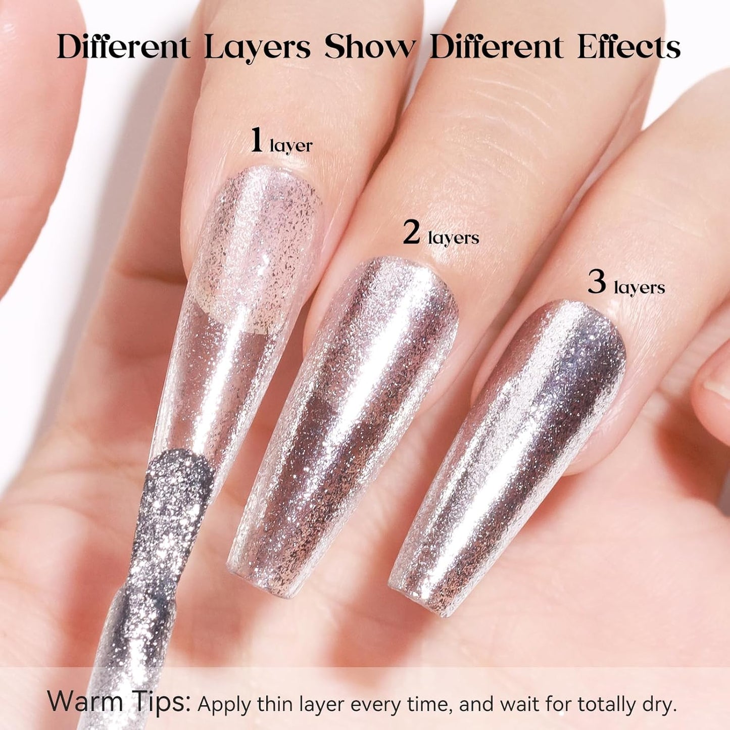 MIZHSE Quick Dry Glitter Nail Polish, Silver Nail Polish Air Dry Fast, 15ml 0.5 fl oz High Glossy Sparkle Shiny Shimmery Chrome Nail Pigment Nail Art Salon Manicure Home