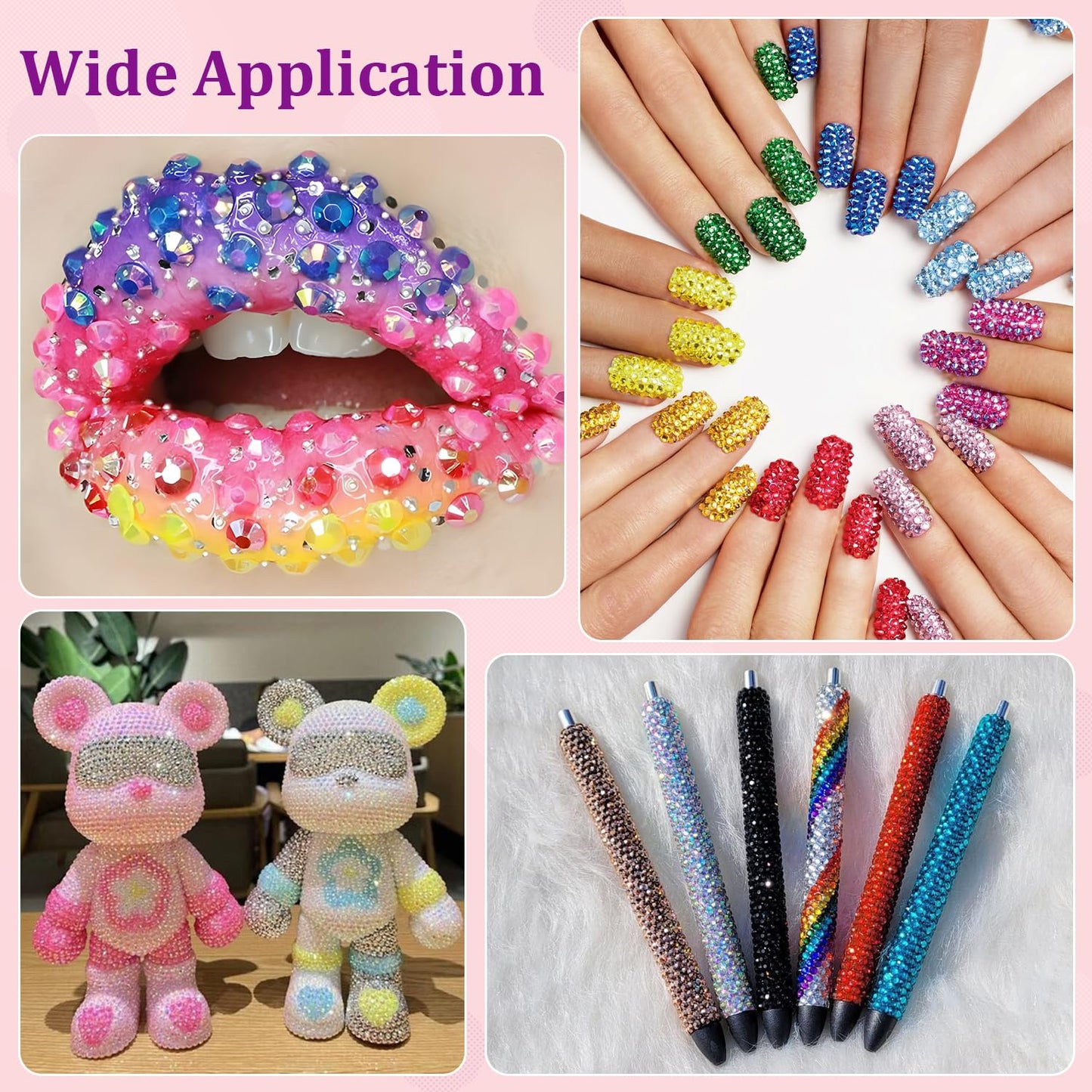 30000Pcs Resin Rhinestones for Bedazzling with Tweezers, Light Pink AB Rhinestones for Crafting with B7000 Jewelry Glue for DIY Crafts Clothing Tumblers Shoes Fabric Nail Art