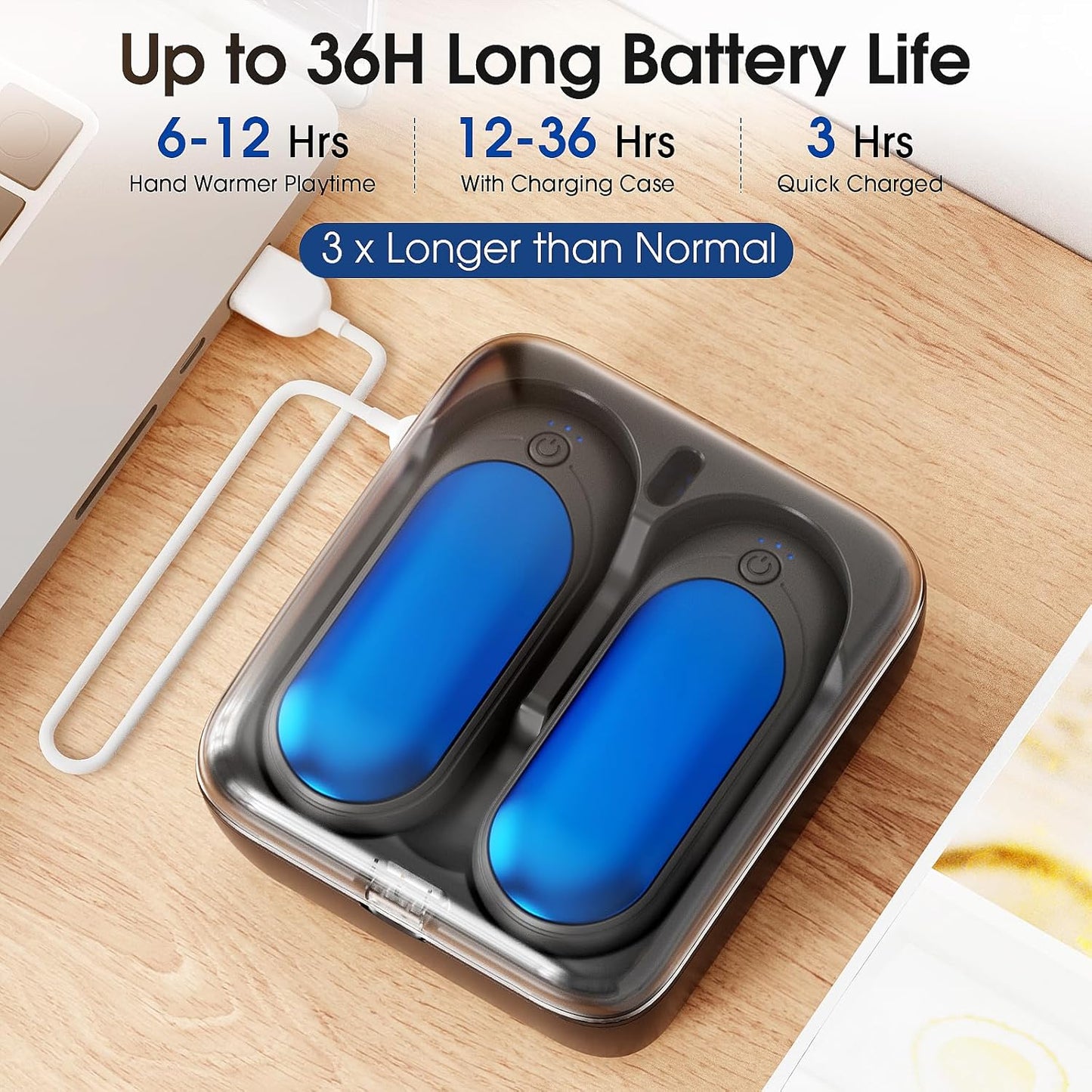 Hand Warmers Rechargeable 2 Packs with 10000 mAh Charging Box, Temperature Control Electric HandWarmers, Portable Pocket Size Heater for Christmas, Outdoors, Hunting, Golf, Sports, Camping Accessories