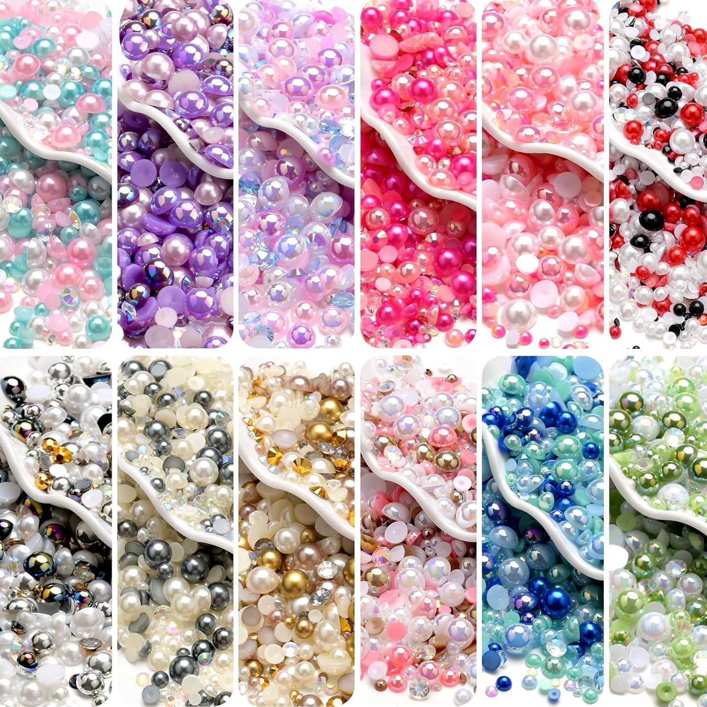 80g Mix Flatback Pearls and Rhinestones for Crafts Dark Purple Mixed Size 2mm-10mm Half Round Pearls Rhinestones for Nail Art Tumblers Shoes DIY Bedazzling with Tweezers Wax Pen