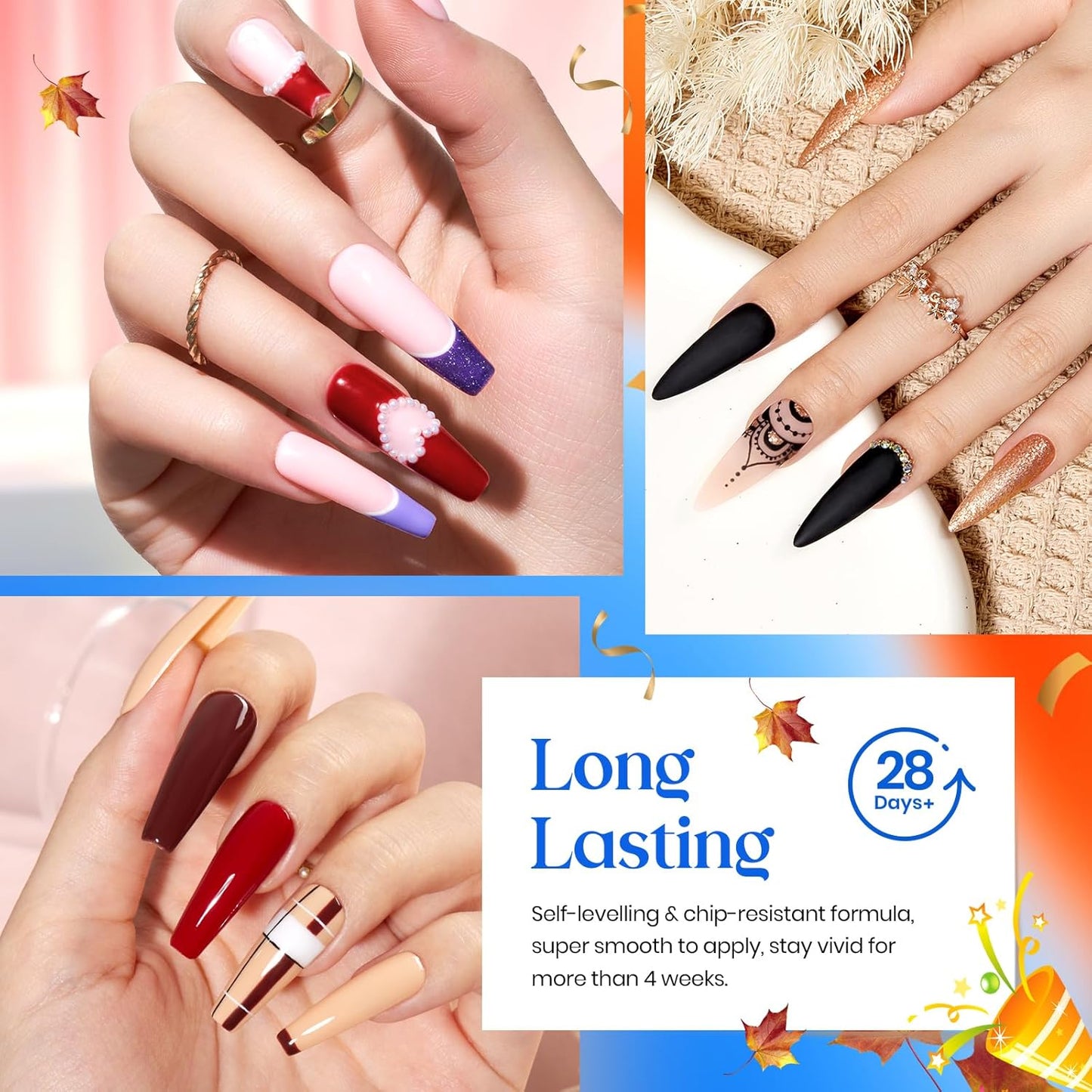 Beetles Gel Nail Polish Set 36 Colors Fall Winter Nail Gel Polish Kit Burgundy Red Blue Green Brown Gold Glitter Pink with Base Coat Glossy Matte Top Coat Manicure Gifts for Women Neutral Elegance