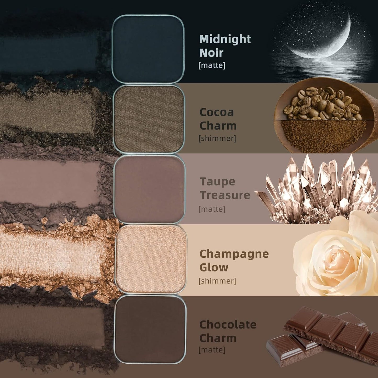 Magnetic Single Matte Eyeshadow with Metal Pan, Eyeliner Powder for Cat Eye Smoky Makeup, Eyeshadow Refill, Black Pan, for DIY Empty Magnetic Palette (Midnight Noir)