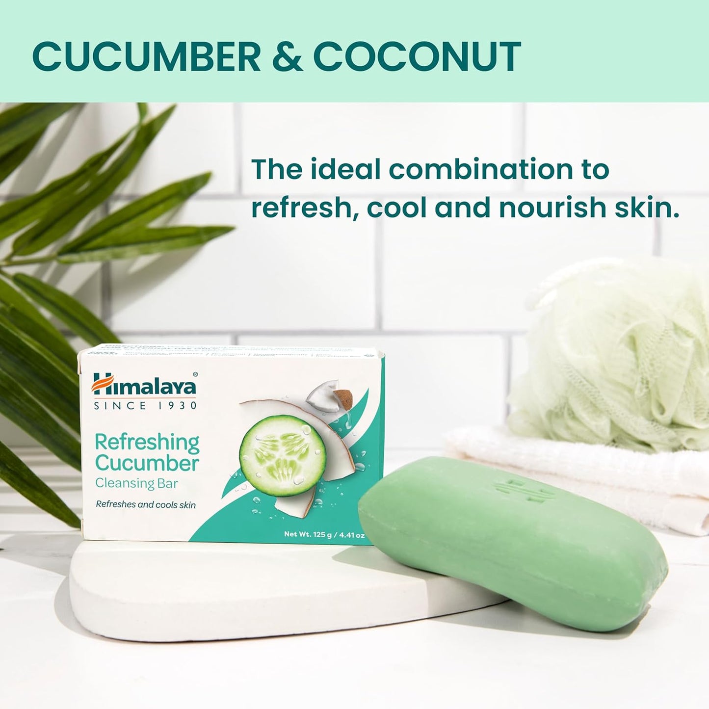 Himalaya Refreshing Cucumber Cleansing Bar, Face and Body Soap for Soft Skin, 4.41 oz, 6 Pack