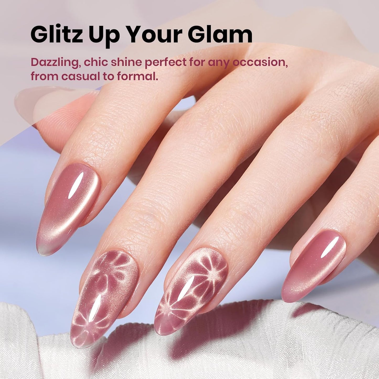 Beetles Pink Cat Eye Gel Nail Polish - 15ML Peach Pink Glass Cat Eye with Gold Powder Magnetic Glitter Gel Polish Soak Off UV Salon DIY French Nail Art Sunlit Champagne Collection Gift for Women