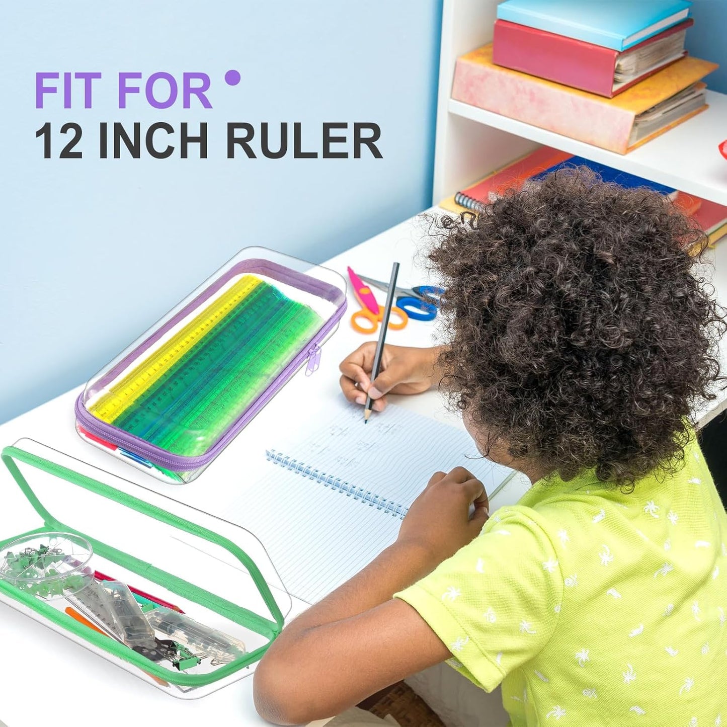 Hoolerry 4 Pcs Hard Clear Zipper Case Makeup Bags Plastic Pencil Pouch Transparent Storage Box Containers for Cosmetics, Snacks, Building Blocks, Puzzles(Pastel,13.2 x 4.7 x 2.4 in)