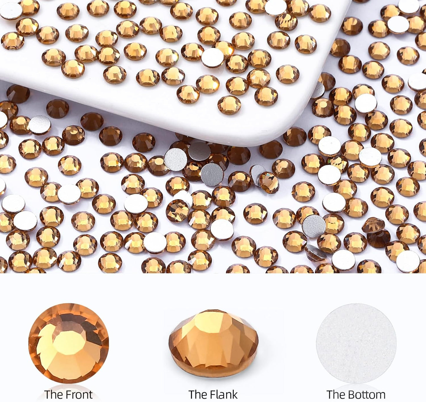 Topaz Flatback Rhinestones, Glass Rhinestones for Nail Art and Craft, Glue Fix, Loose Crystal Gemstones(Topaz, SS8, 1440pcs, 2.3-2.5mm)