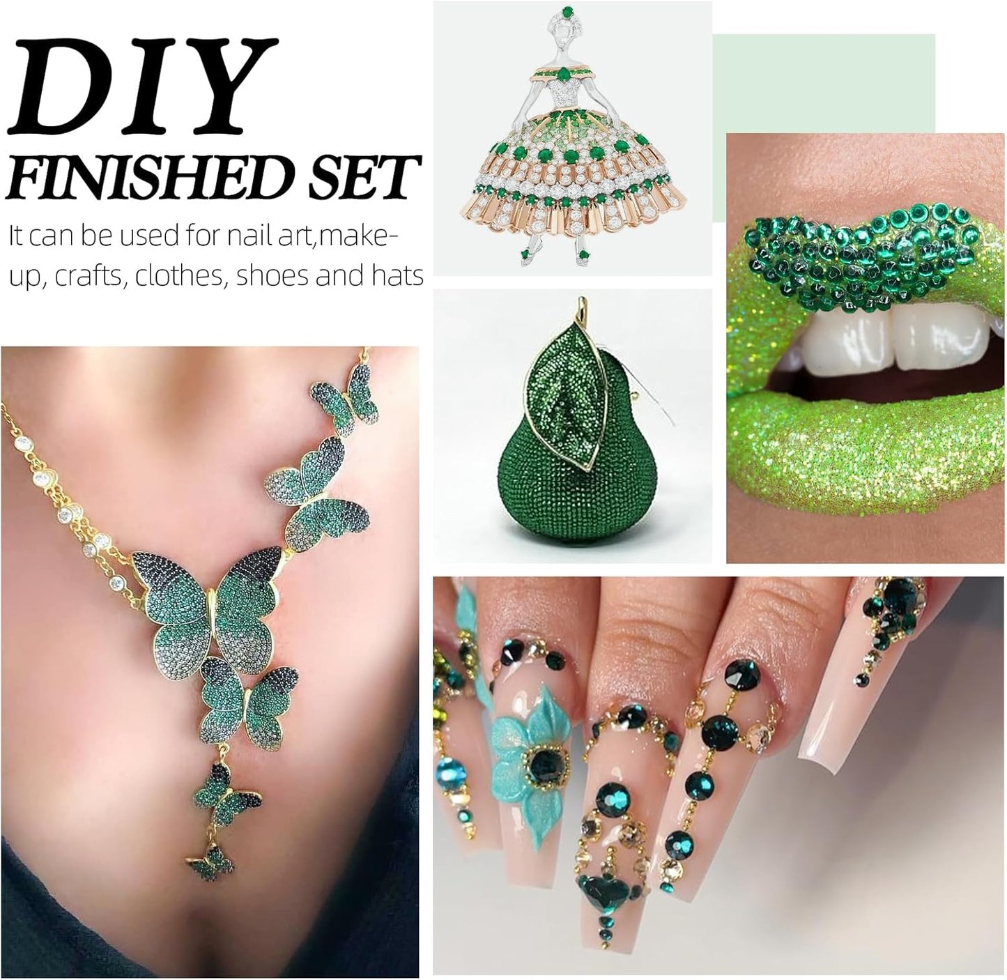 Malachite Green Flatback Rhinestones, Glass Rhinestones for Nail Art and Craft, Glue Fix, Loose Crystal Gemstones(Green, SS16, 1440pcs, 3.8-4.0mm)