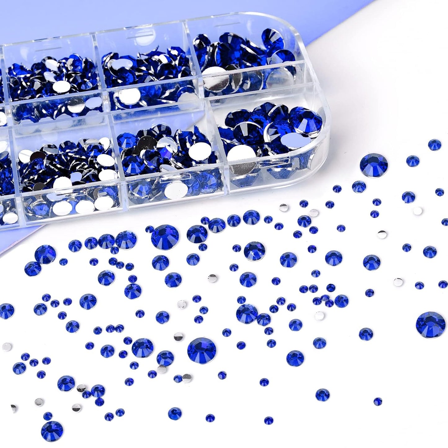 Canvalite 2784PCS Blue Rhinestones Flatback Gems, Nail Rhinestones Nail Art Gems with Glues, Pick Up Tweezers and Rhinestone Picker Dotting Pen, Nail Art Tools for Nails, Clothes, Face, Crafts