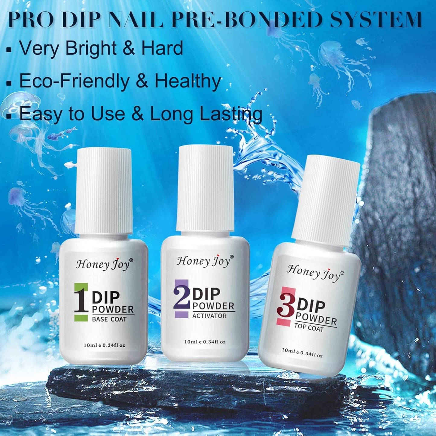 Honey Joy Dip Powder Nail Kit Starter,4 Colors Navy Blue Sky Blue Purple Glitter Dipping Powder Liquid Set with Base Top Coat for Nail Art Manicure Salon DIY No LED Nail Lamp Needed，Dip-7pcs-04