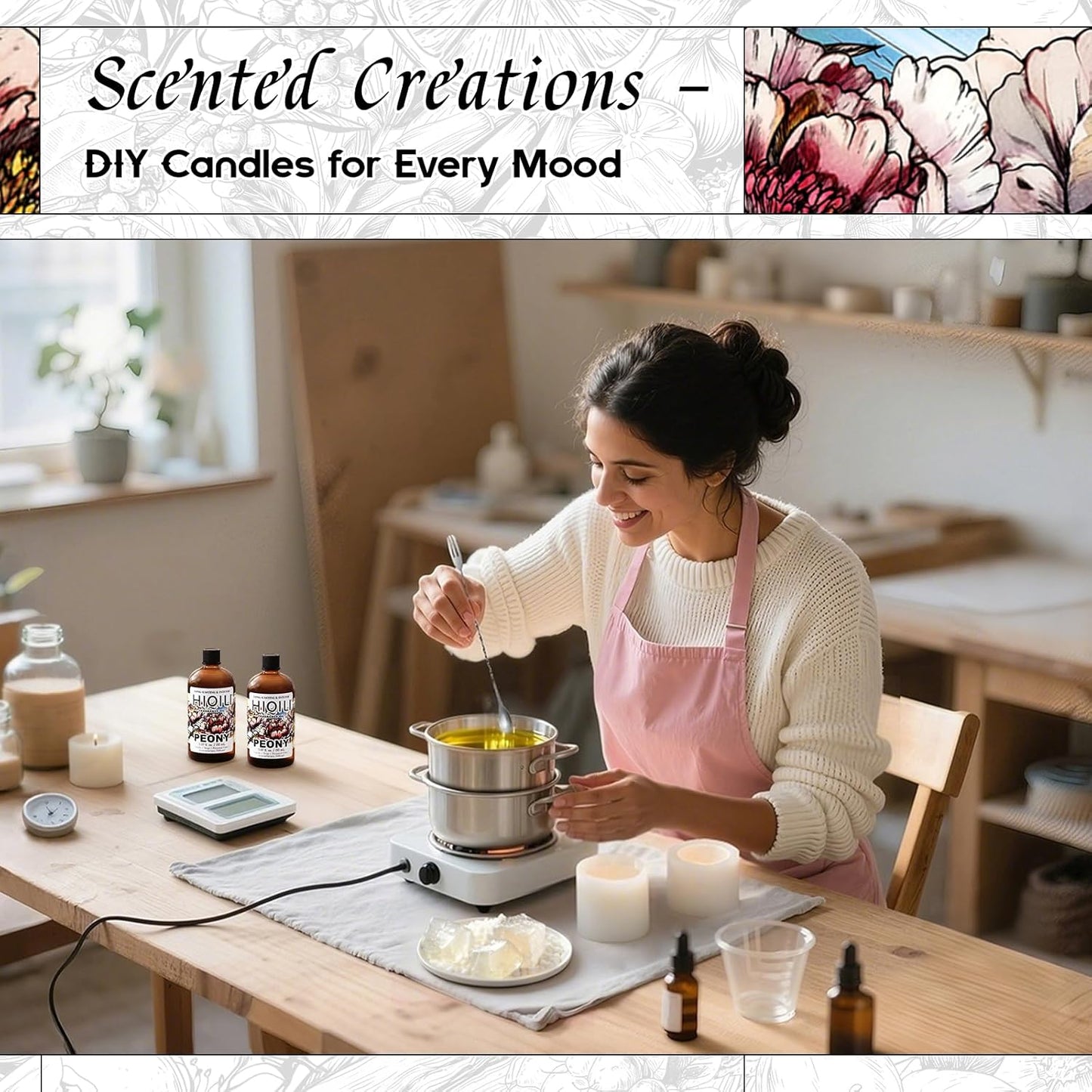 HIQILI Peony Fragrance Oil for Home Diffuser, Idea for Making Candle, Women's Perfume, Car Air Freshener, Skin & Body Care - 5.07 Fl Oz