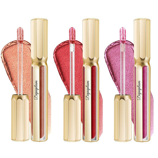 3Pc Lipsticks Set for Women Metallic Lipstick Long Lasting Dark Red Bronze Burgundy Lip Gloss, Metal Shine Lightweight Hydrating Full Coverage Lip Color, DP103/104/107