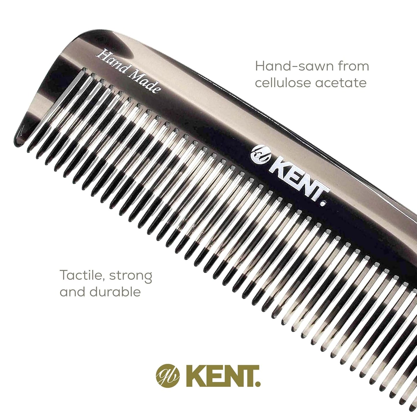 Kent 12T G Wide Tooth Detangling Comb - Handmade Pocket Comb for Thick, Curly, Wavy Hair - Large Tooth Hair and Beard Grooming Comb, Saw-Cut and Hand Polished