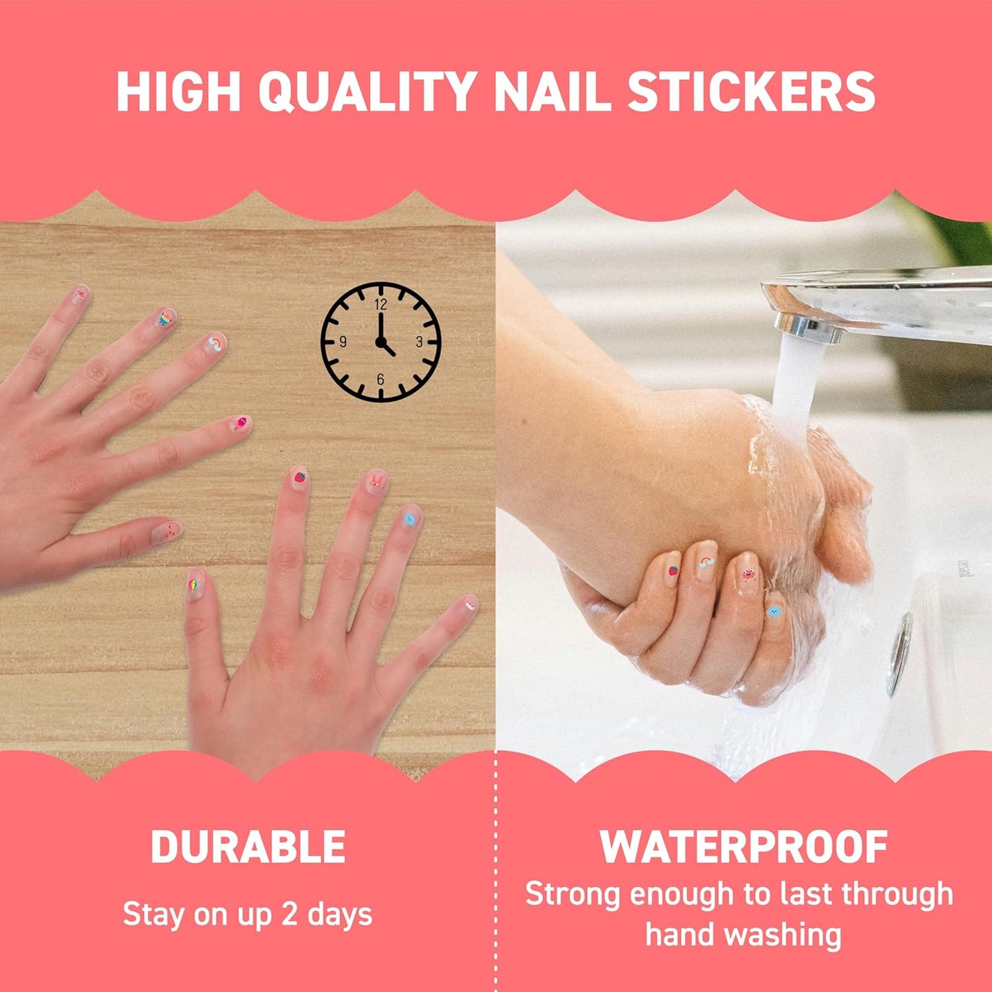 Omy Kawaii Nail Stickers for Kids - 200 Stickers, Waterproof, Durable, Fun, Creative Designs | Strong Enough to Last Through Hand Washing - Easy to Apply, Safe, Non-Toxic | Age 3 and Up