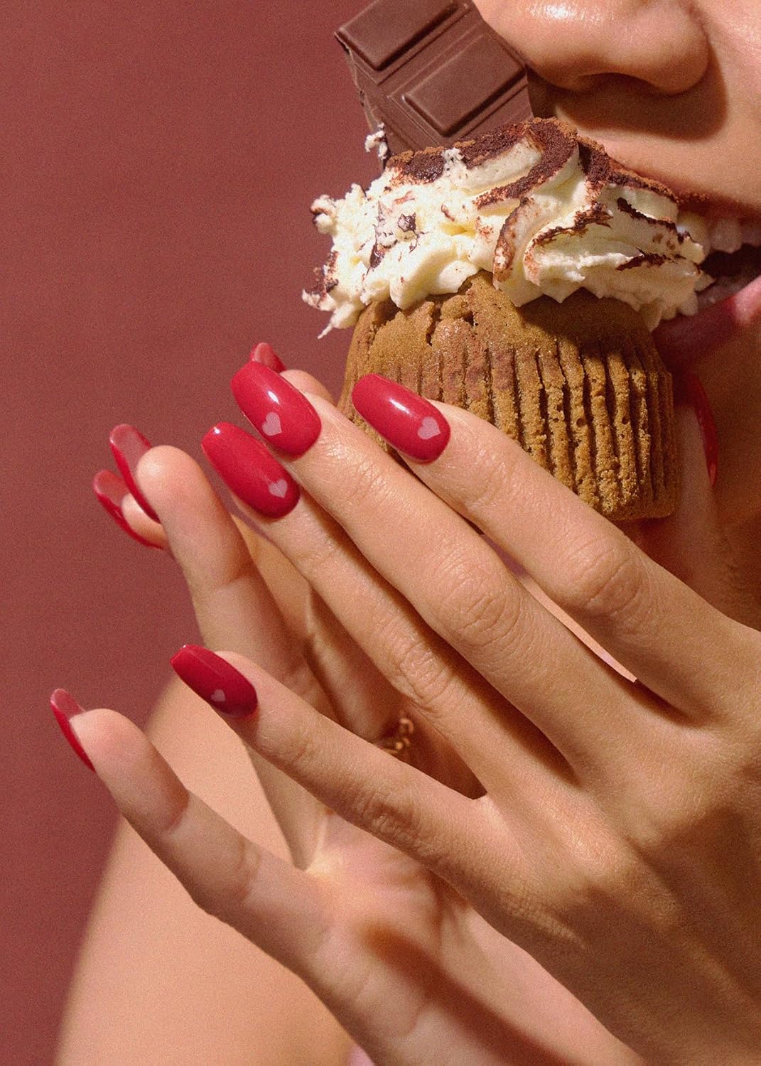 ohora Semi Cured Gel Nail Strips (N I Heart You) - Red, Solid, Works with Any UV/LED Lamps, Salon-Quality, Long Lasting, Easy to Apply & Remove - Includes 2 Prep Pads, Nail File & Wooden Stick