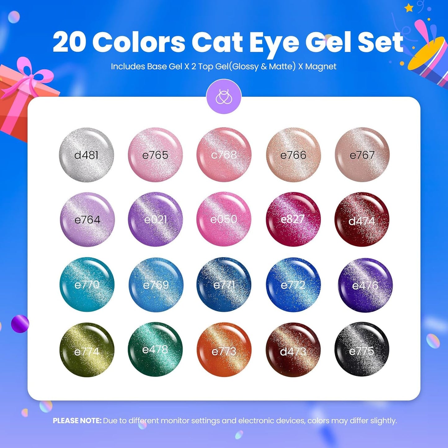 Beetles Cat Eye Gel Nail Polish Set - 20 Colors Nude Pink Green Blue Purple Brown Black Cat Eye Nail Polish Kit with Magnet Base Coat Glossy Matte Top Coat Soak Off UV Salon DIY Gift for Women