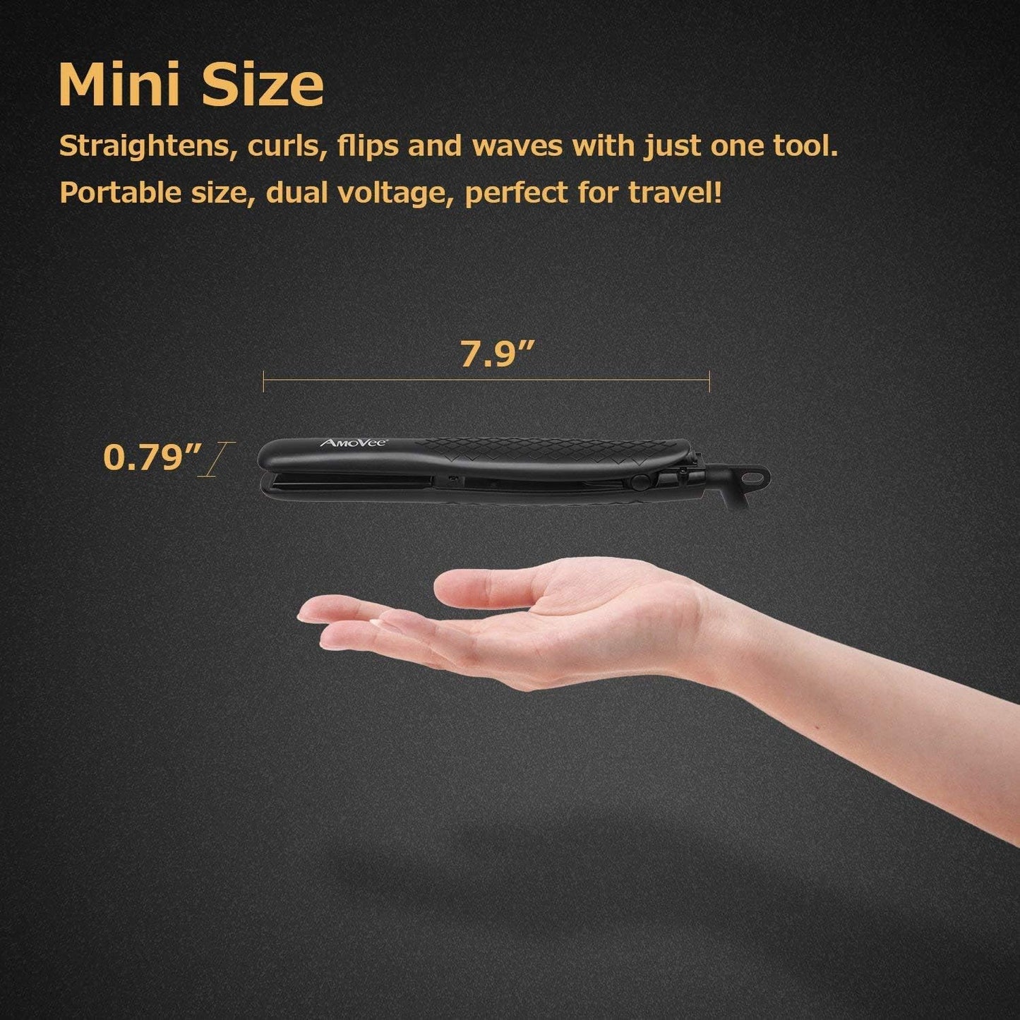 Mini Flat Iron, 0.7 Inch Mini Hair Straightener, Small Flat Iron for Short Hair,Curls Bangs, Dual Voltage Travel Hair Straightener（Black）