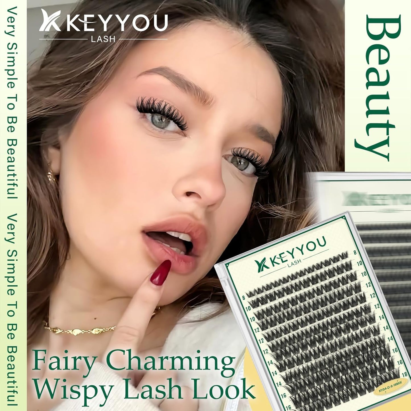KEYYOULASH Lash Clusters Manga Lash Extension D Curl 144pcs 8-18mm Wispy Eyelash Clusters Natural Volume Eyelash Extensions Individual Lashes DIY at Home(KY04,D-8-18MIX)