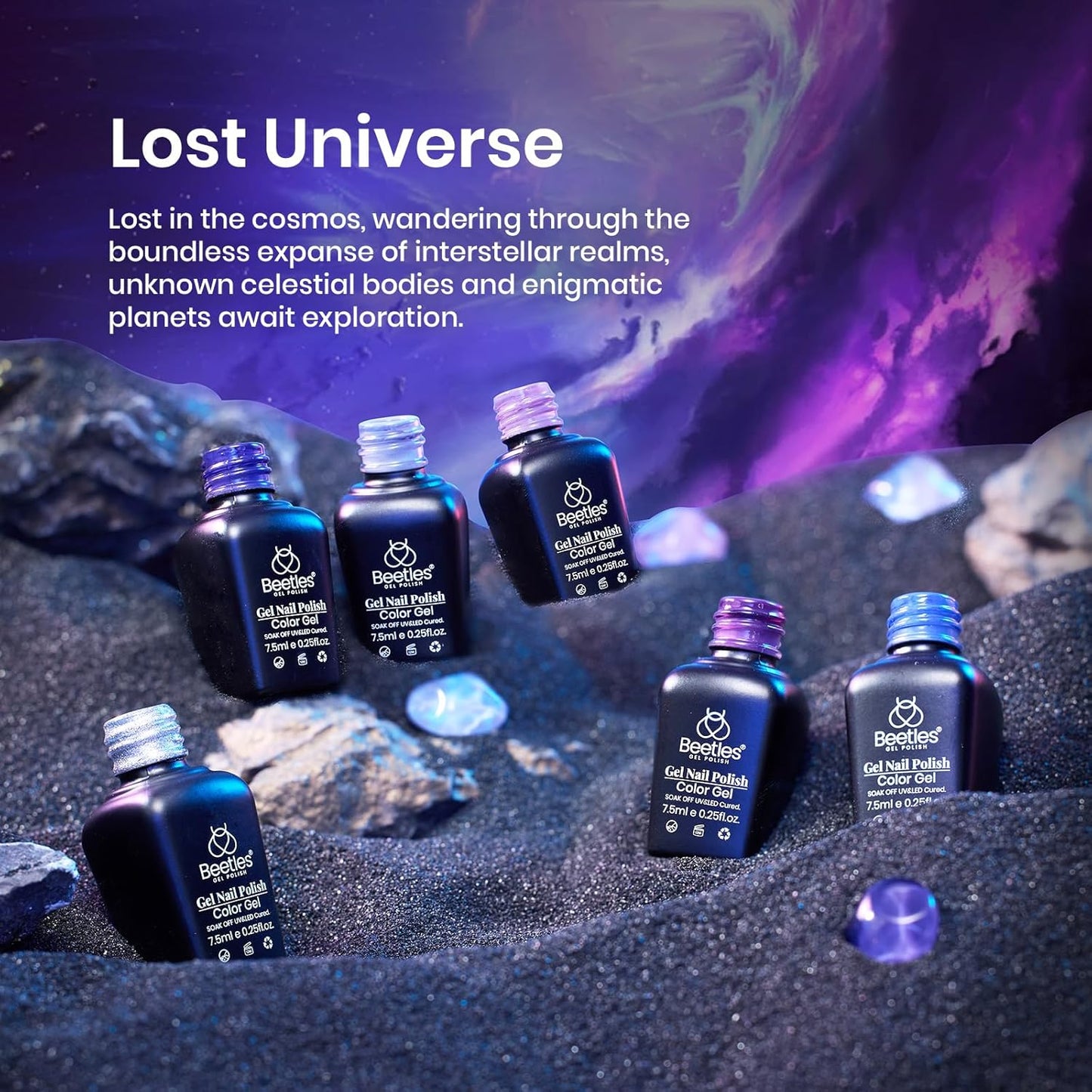 Beetles Purple Gel Polish Set, 6Pcs Purple Blue Gel Polish Silver Glitter Nail Gel Fall Winter Lost Universe Soak Off UV LED Nail Lamp Manicure DIY Home Gift for Women