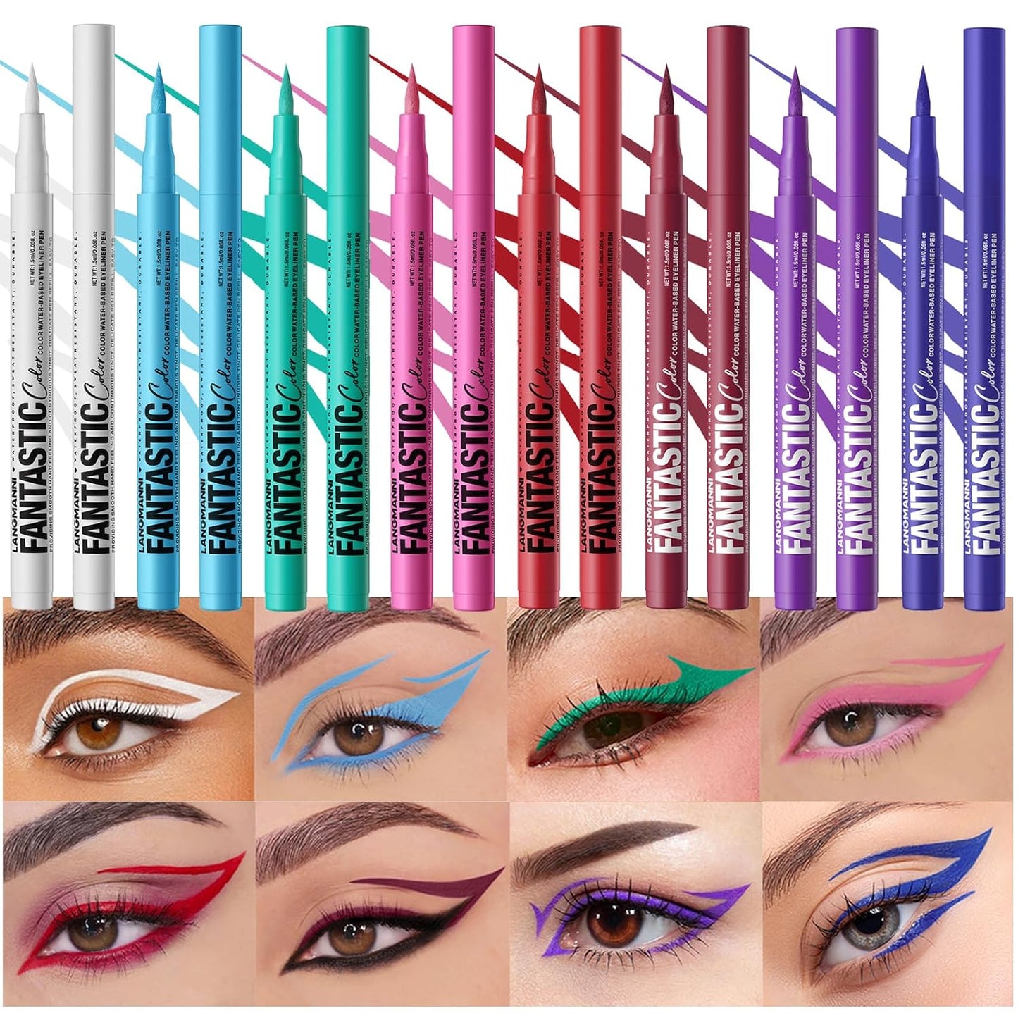 LANGMANNI 4 Colors Matte Liquid Eyeliner Set, Neon Colorful Pigmented With Long-lasting, Smudgeproof & Waterproof Eye Liner Makeup for Bold & Stunning Looks - Gift for Girls(#12345678)