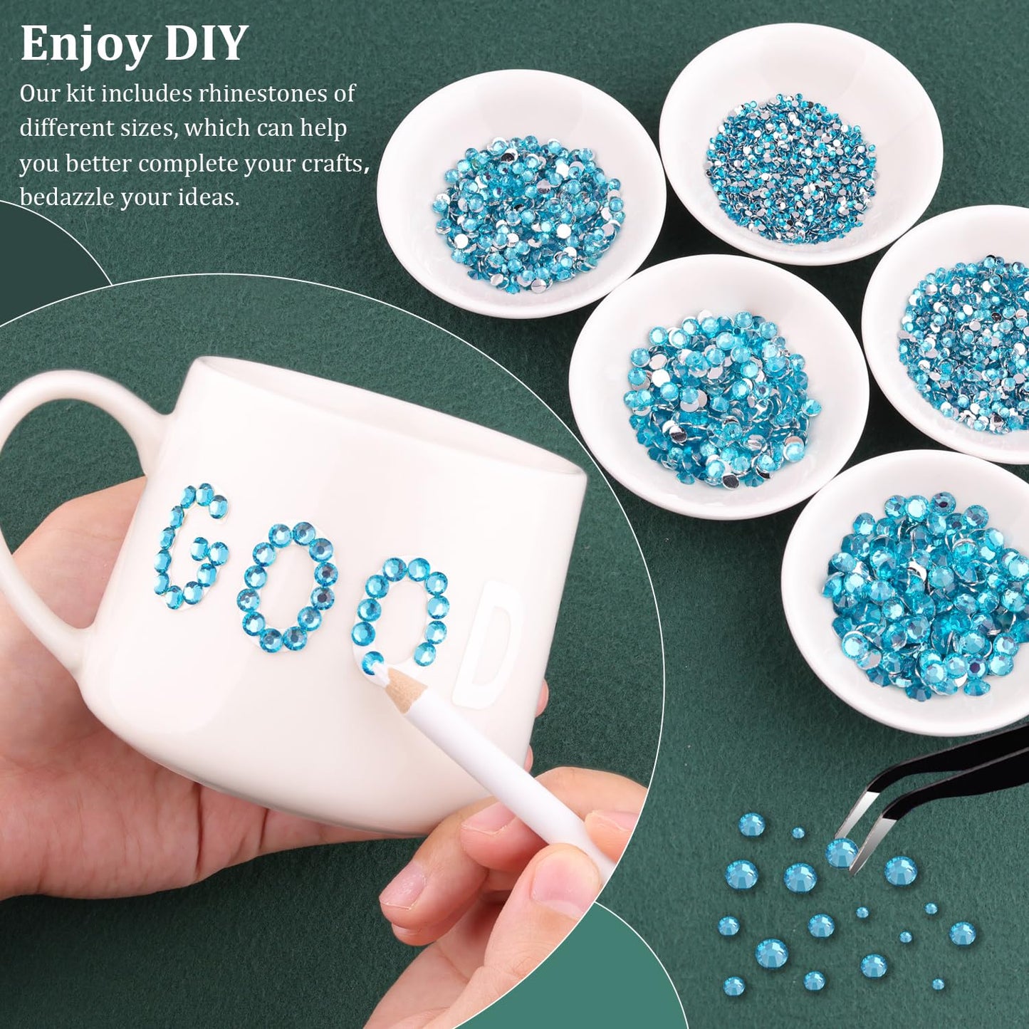 Resin Rhinestones for Crafting with B7000 Jewelry Glue, 2 Boxes Indicolite Flatback Crystals with 3Pcs 10ml Glue for Bedazzling Crafts DIY Nail Art Makeup，Non Hotfix Gems for Clothing Shoes