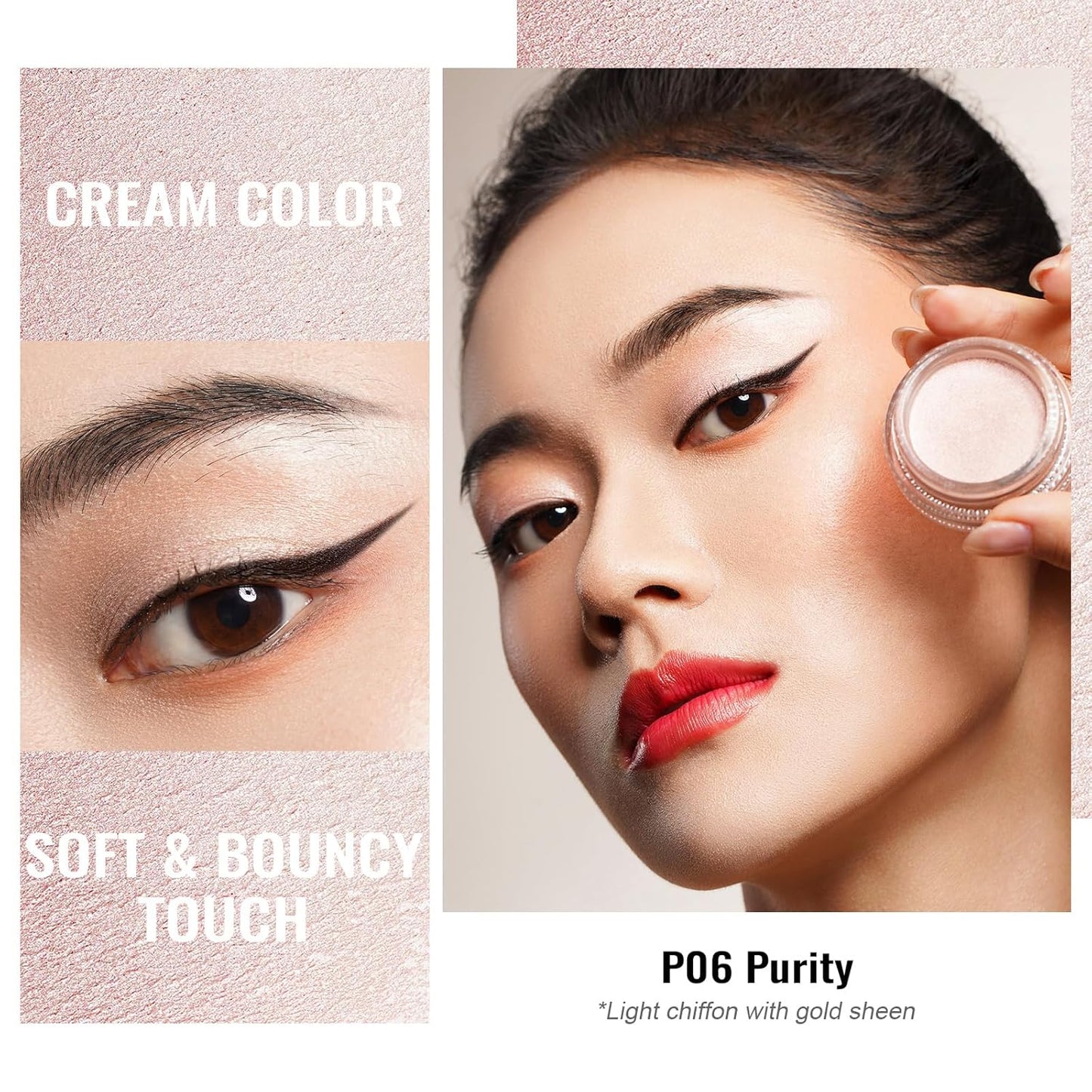 Oulac Cream Eyeshadow also for Highlighter Large Capacity Highly Pigmented Eye Shadow Waterproof &Long Lasting with Moisturizing Formula, Shimmer Glitter Eye Makeup. 6g.P06+P03