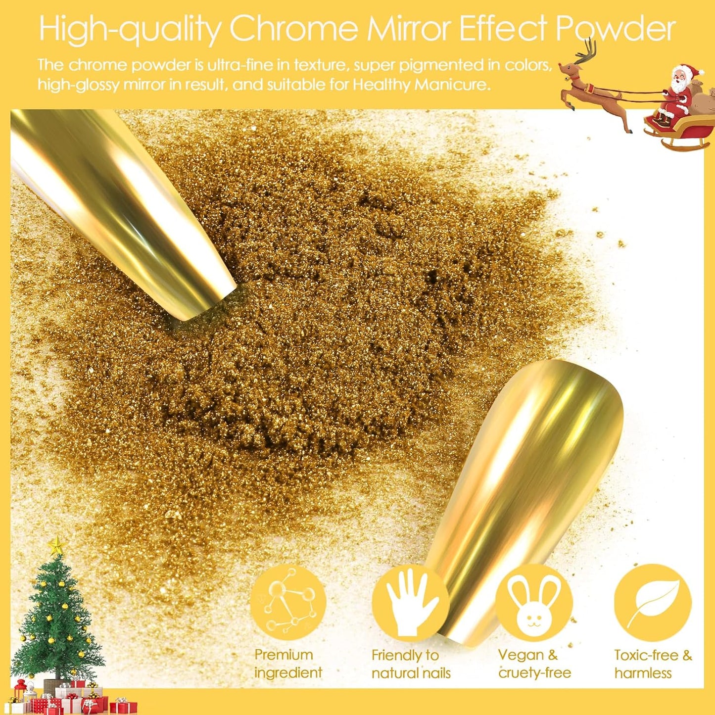 Allstarry Gold and Silver Chrome Nail Powder, 2 Colors Metallic Effect Mirror Gold Chrome Powder Pigment Shiny Holographic Manicure Pigment Siver Nail Fine Glitter Dust Kit for Nail Art
