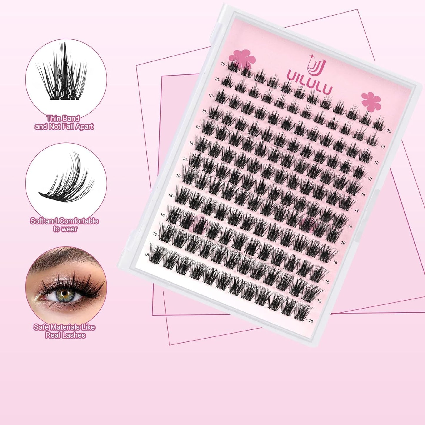 Lash Clusters kit 10-18mm DIY Lash Extension Kit 144 D Curl Lash Clusters 0.07D Wispy Individual Lashes Clusters False Eyelashes Eye Lash Extension Lash Kits Extensions Kit U06 Kit