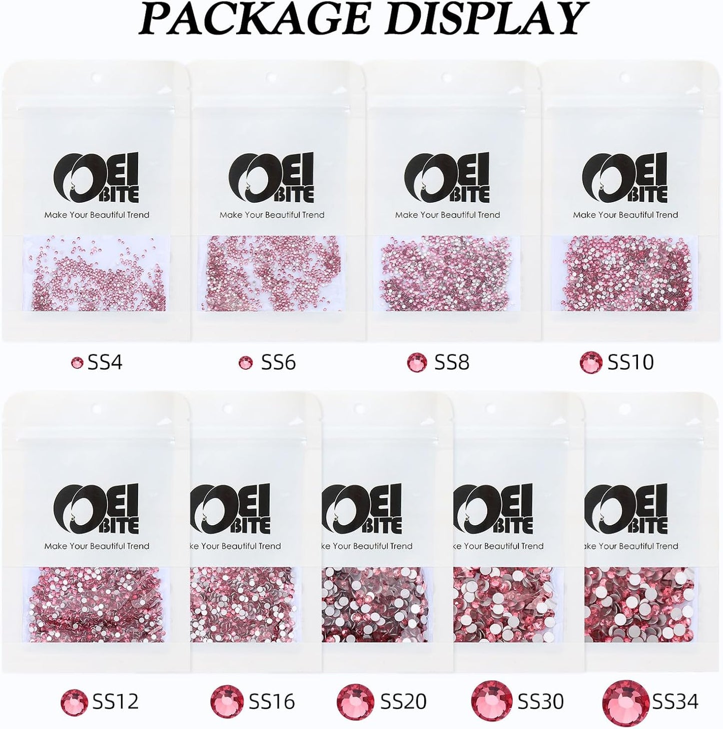 Rose Flatback Rhinestones, Glass Rhinestones for Nail Art and Craft, Glue Fix, Loose Crystal Gemstones(Rose, SS34, 288pcs, 7.1-7.3mm)