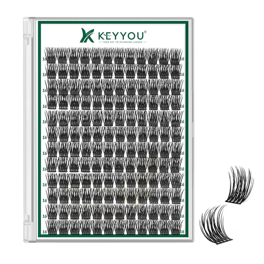 Lash Clusters 144pcs Individual Lashes D Curl 16mm Eyelash Clusters KEYYOU Air Touch Cluster Lashes Super Lightweight Soft Wispy Comfortable Easy DIY at Home(Air03-D-16mm)
