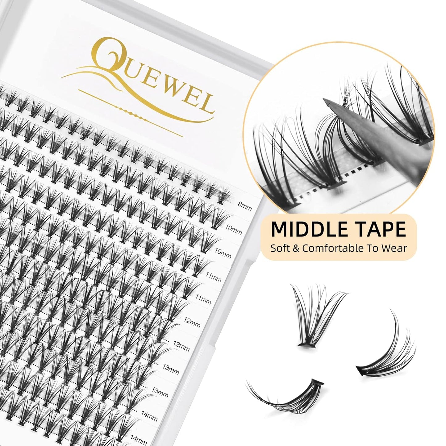 QUEWEL Lash Clusters 240Pcs Cluster Lashes 20D 0.07D Curl 15mm Individual Lashes Soft&Comfortable DIY Eyelash Extension at Home(20D 0.07D 15)