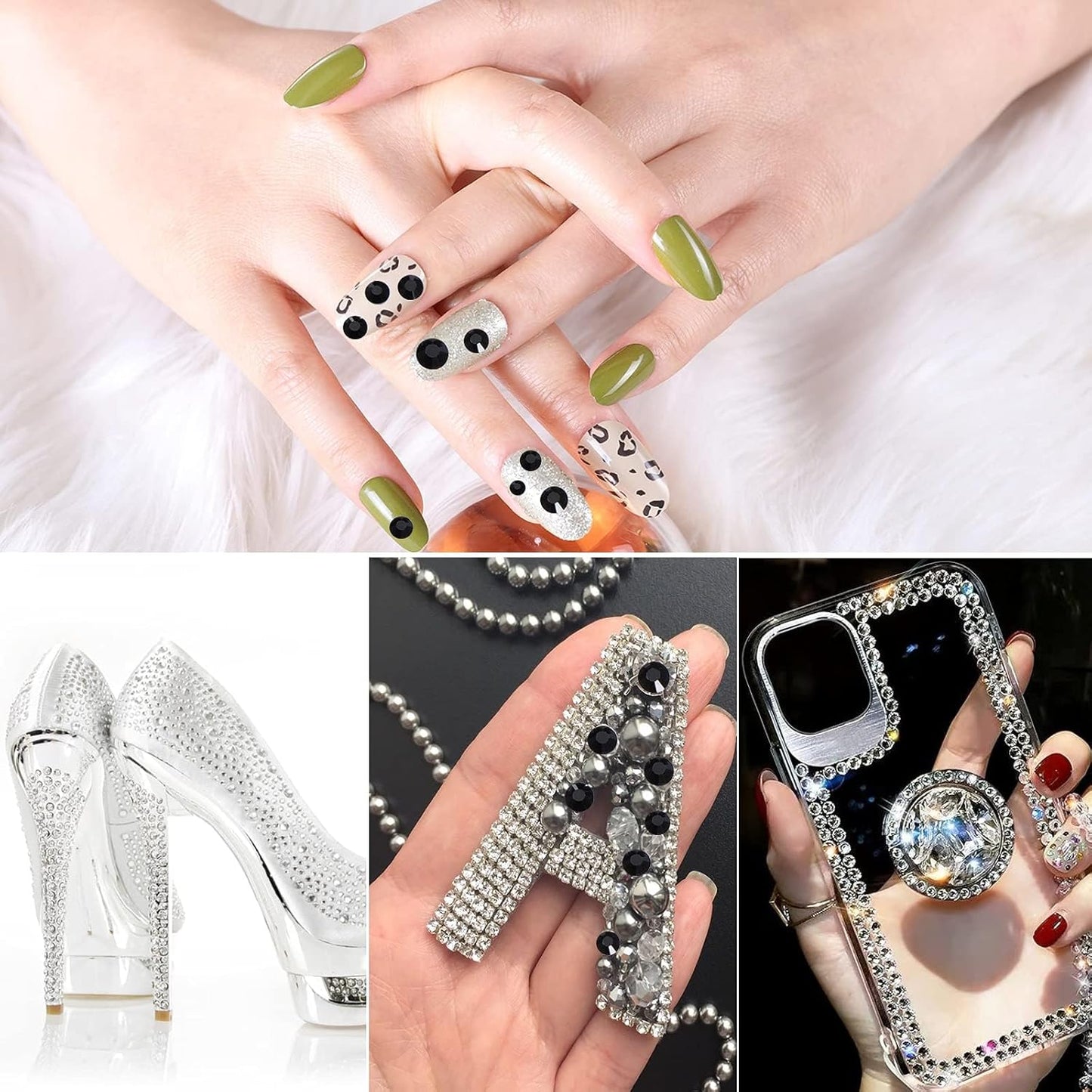 3456pcs Flatback Rhinestones Glass Charms Diamantes Gems Stones for Nail Art 6 Size ss4~ss12 Jet