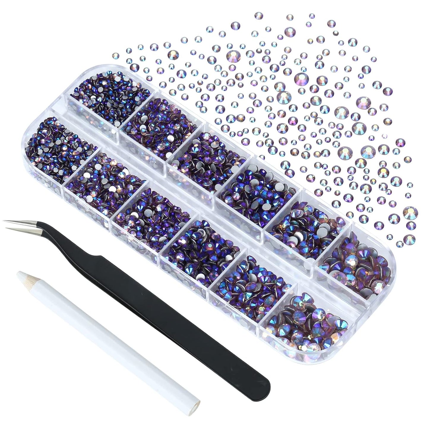 4240Pcs lt.Amethyst AB Flatback Rhinestones 6 Sizes Crystal Diamonds for Nail Art Crafts Clothes Shoes with Tweezers and Picking Pen