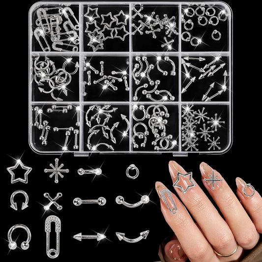120 Pcs Silver Nail Charms and Gems – Variety of 3D Acrylic Cross Charms for Nails, Sturdy & Easy-to-Apply Nail Decorations for DIY & Professional Use, Versatile for Y2K & Daily Manicure Designs A