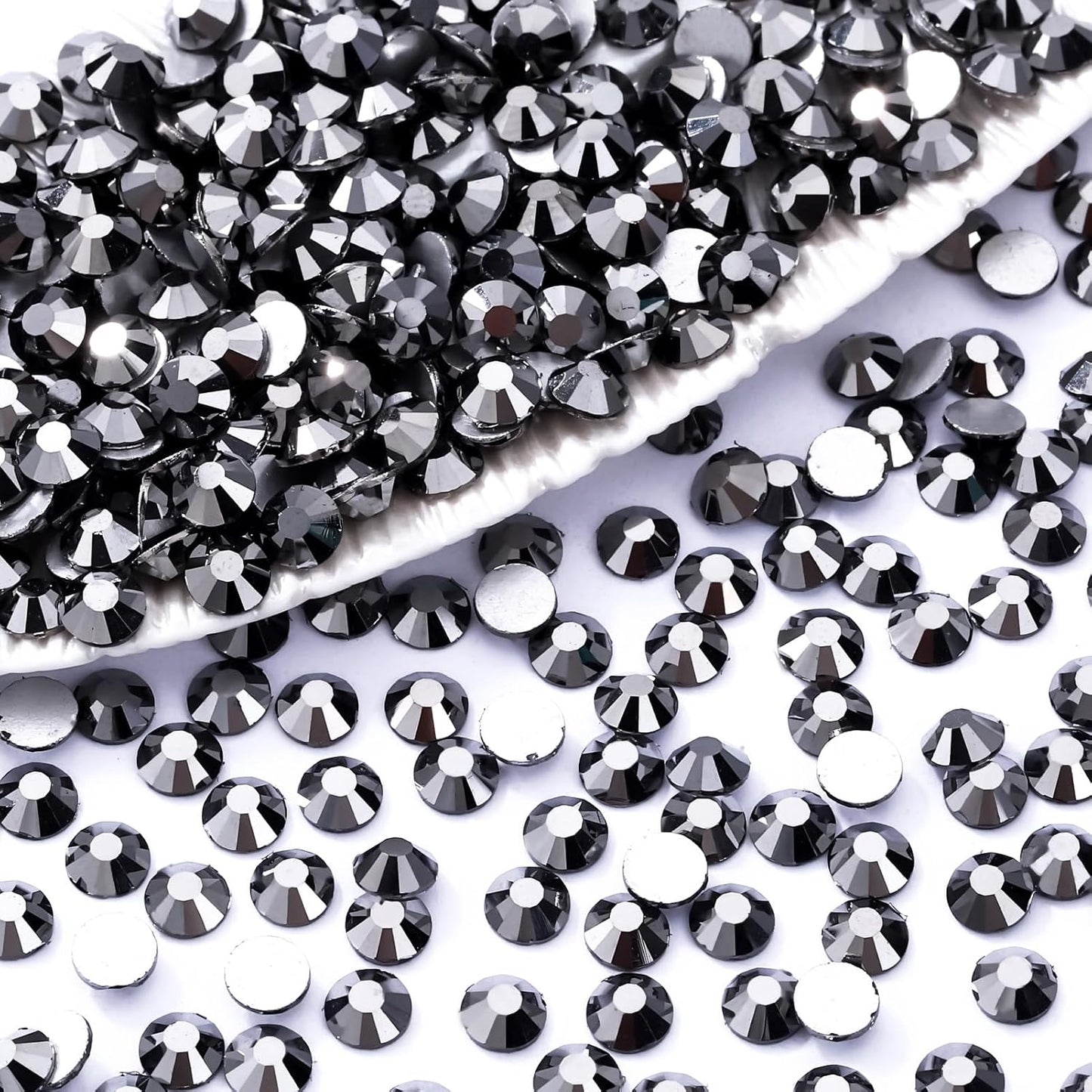 Black Hematite Flatback Rhinestones, Glass Rhinestones for Nail Art and Craft, Glue Fix, Loose Crystal Gemstones(Black Hematite, SS12, 1440pcs, 2.9-3.0mm)