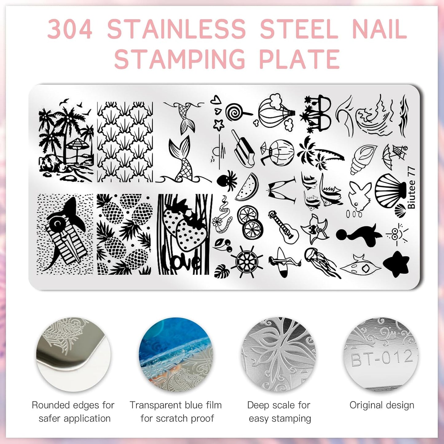 Biutee Nail Stamper Kit Nail Art Stamping Plate Set 8 Stamping Nail Polish Gel 12 Stamp Plate Jelly Silicone Stamper Flower Animal Lace Girl Star Rose Love Template Tool Supplies Halloween Design