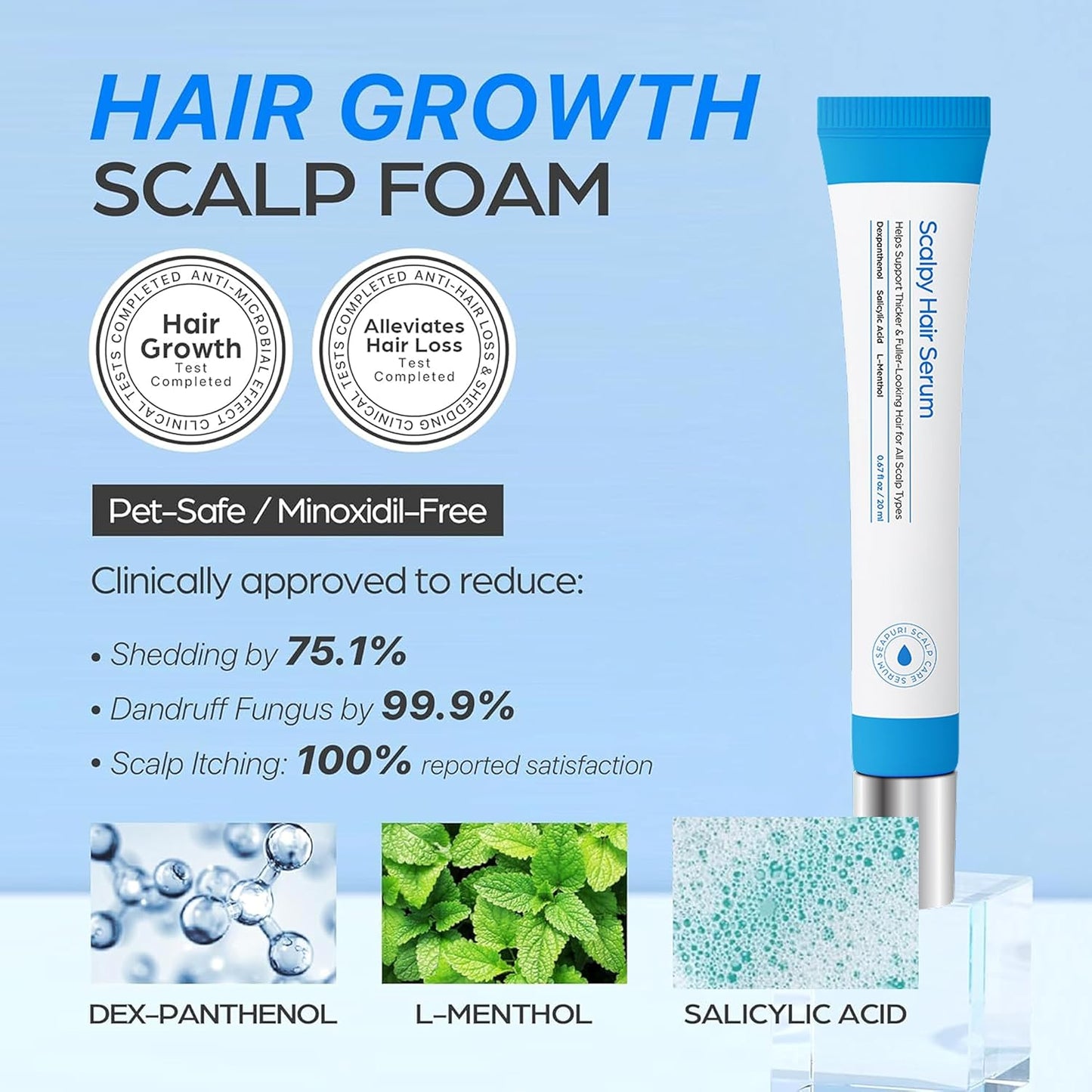 Scalpy Hair Growth Serum for Men & Women for Hair Loss & Thinning | Scalp Treatment with Salicylic Acid, Menthol, Dexpanthenol | Non-Greasy, Lightweight | Exfoliates Dandruff & Soothes Itch