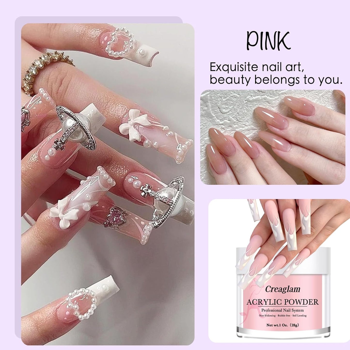 Super Nail Acrylic Powder: 3 Pcs 28g Cover Pink Polymer for 3D Art Carving French Extension - Clear Dark Pink Professional - No Need Lamp